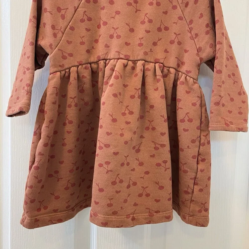 Zara Girls Cherry Print Sweatshirt Dress Burnt Orange Size 2-3 years